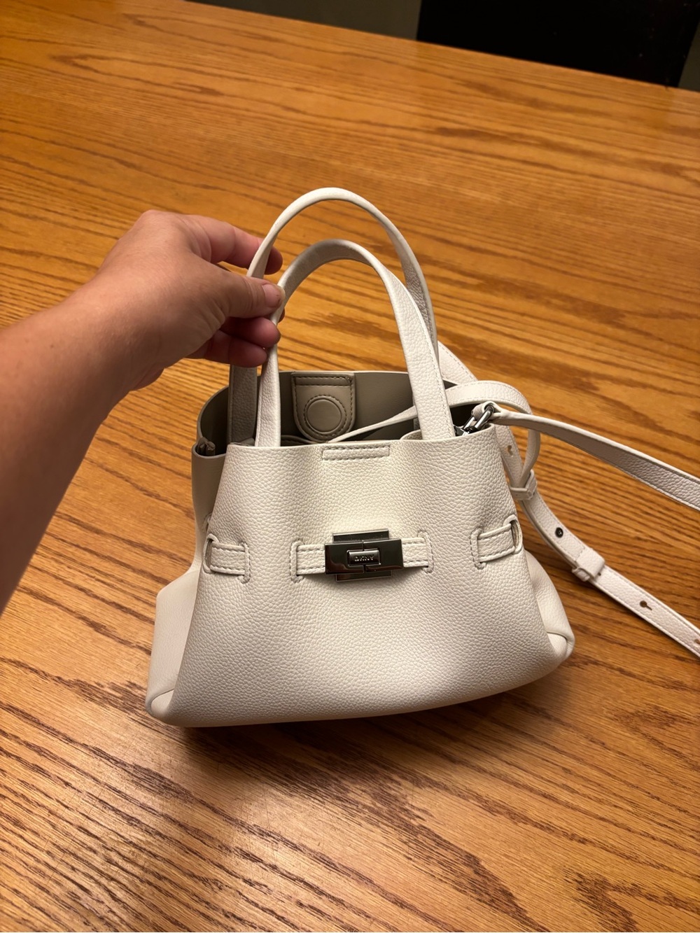 Dkny White Pebbled Leather Mini Satchel with Detachable Strap